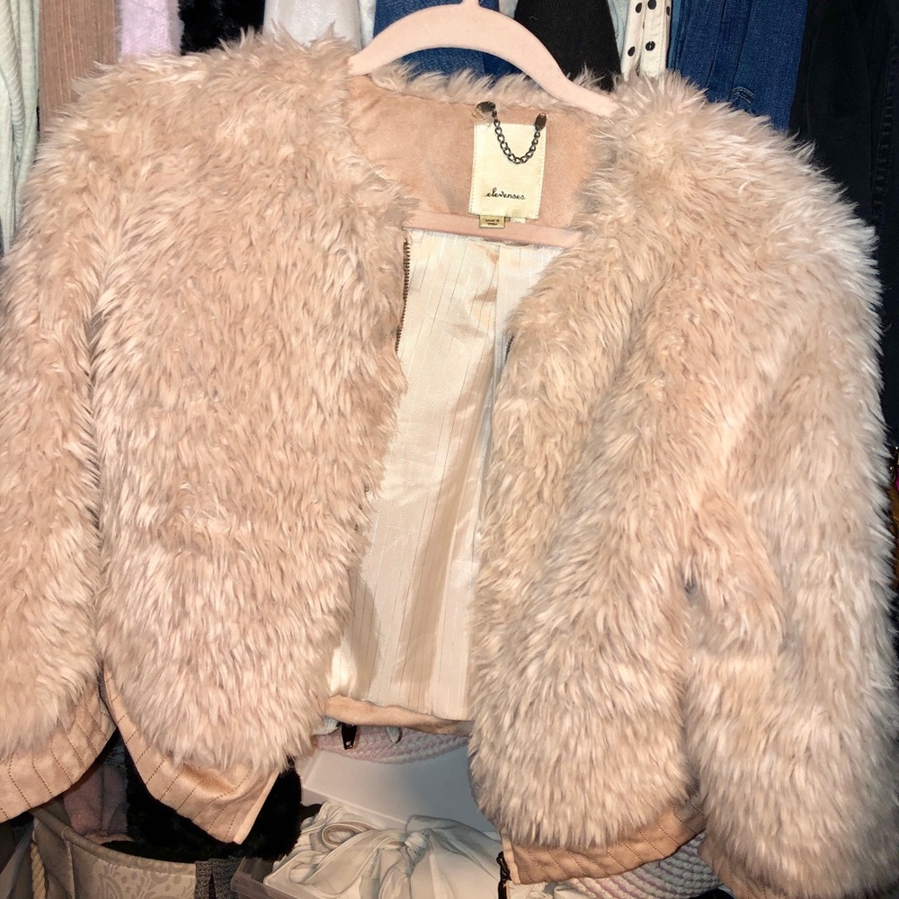 Anthropologie Blush Fur Jacket